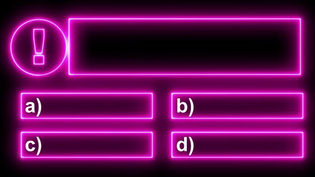 Neon Line Animation on empty background for quiz and competition. 4k video. Quiz template challenge with option selection,  choice of answer options concept