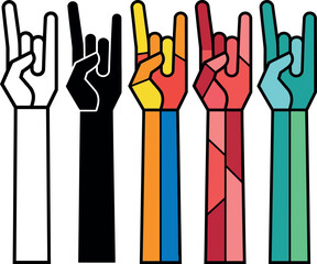 Fototapeta premium Colorful hands making rock on sign with fingers isolated on white background