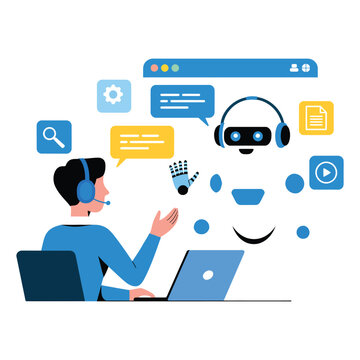 Human and AI collaboration in customer service, chatbot interaction with operator for business communication system