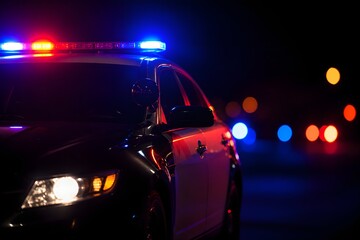 Fototapeta premium Police Car Speeding Through Tunnel with Flashing Emergency Lights