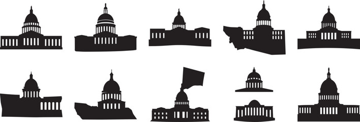 United States Capitol Building Silhouette Vector Illustration - Washington D.C. Landmark Government Dome Icon Isolated on White