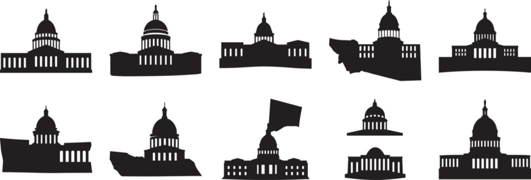 United States Capitol Building Silhouette Vector Illustration - Washington D.C. Landmark Government Dome Icon Isolated on White