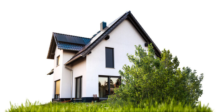 Sustainable single-family home with garden isolated from background