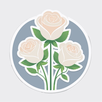 Illustration of Three White Roses with Green Leaves
