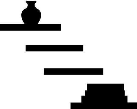 Minimalist Silhouette of Wall Shelves with a Vase and a Stack of Books Vector Illustration