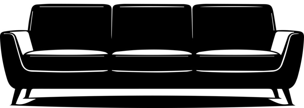 Modern Three Seater Sofa Silhouette Vector Illustration Minimalist Couch Graphic for Interior Design and Furniture Branding