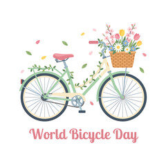 Fototapeta premium Vintage bicycle with flower basket illustration in a flat style on a white background