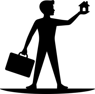 Silhouette of a Businessman Carrying a Briefcase and Holding a Miniature House Representing Real Estate and Property Ownership