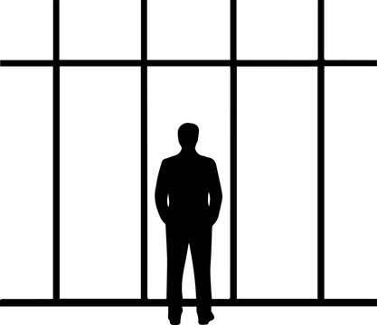 Silhouette of a Businessman in a Suit Standing in Front of a Large Office Window Vector