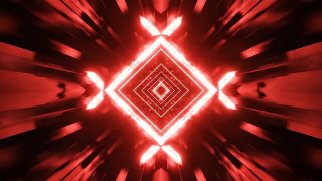 Abstract red neon diamond tunnel futuristic geometric background