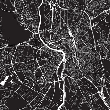 Toulouse France Vector Map, Detailed City Street Map Black and White Minimalist Line Art