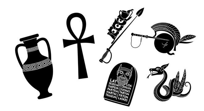 Egyptian, ancient symbols, icons, black, vector graphics