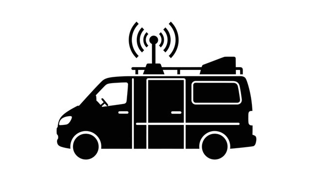 Black van, communication vehicle, satellite signal, broadcasting truck, mobile antenna