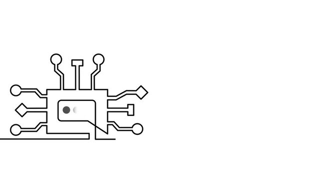 Simple line art shows a robot-like chatbot