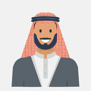 Flat Design Illustration of a Smiling Arab Man