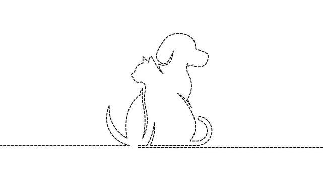 Dog and cat continuous single line art minimal pet animation design