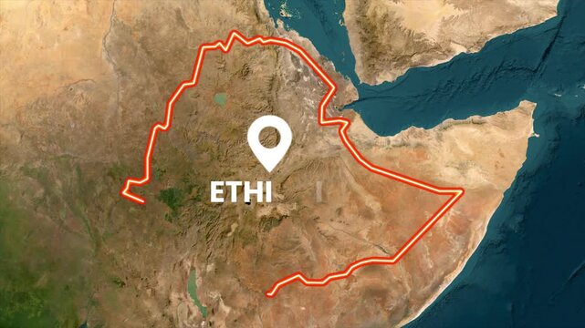 Ethiopia map animation, Africa country highlight, location pin Ethiopia, geographic map motion, country border outline, travel map visualization, modern Ethiopia map effect, cinematic geography
