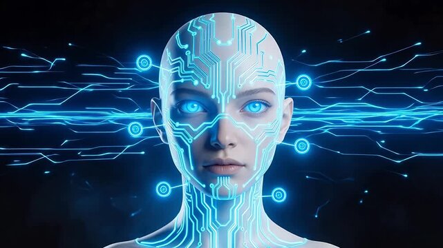 Cybernetic humanoid with glowing circuits