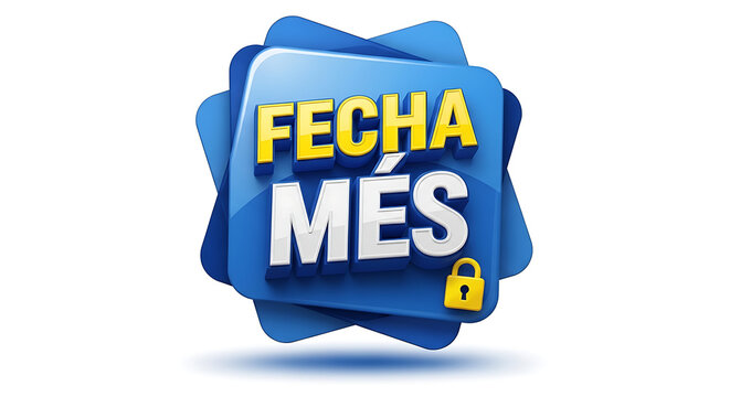 A blue button with FECHA MES text and a lock icon, suggesting a calendar or date-related function. The design is modern, with gradients and shadows for depth, and evokes security and organization