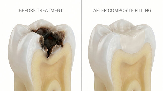 Severe Tooth Cavity Before and After Composite Filling