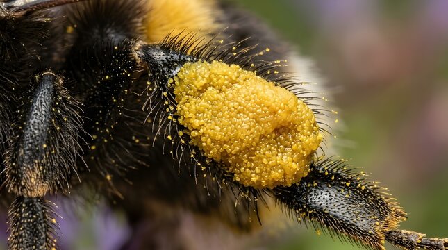 Extreme Macro of Bumblebee Hind Leg with Pollen Basket and Collected Pollen