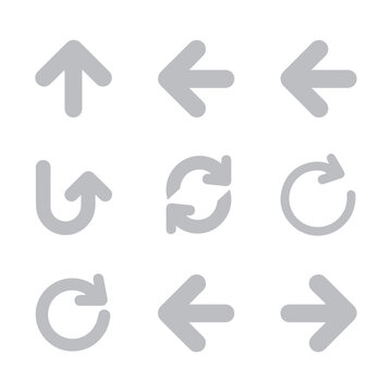 Arrows in light grey provide essential navigational cues for user interfaces, including rotation and directional movement indicators.