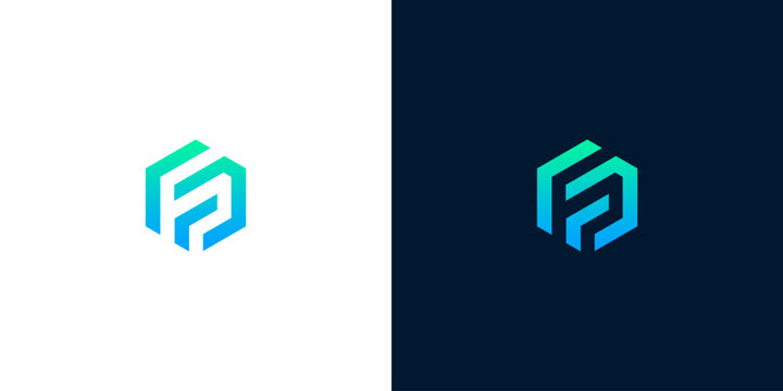 Modern geometric logo design for a tech or business company, featuring interlocking abstract letter shapes with a gradient color transition