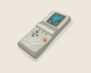 Retro Gaming Console Flat Illustration Vintage Handheld Device Neutral Color Technology retro gaming device theme flat illustration style neutral muted palette handheld console with screen buttons cla © barsrsind