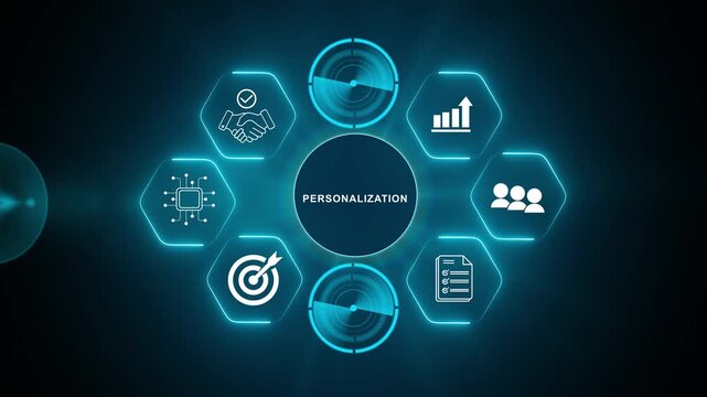 Data driven personalization concept. Big data and advanced analytics, analyzing behavior, preferences and demographics providing targeted and personalized offering. Create personalized recommendations