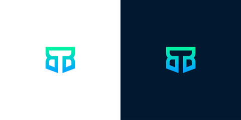 Modern abstract blue and green gradient 'B' letter logo design on white and dark backgrounds, symbolizing innovation and technology © anello