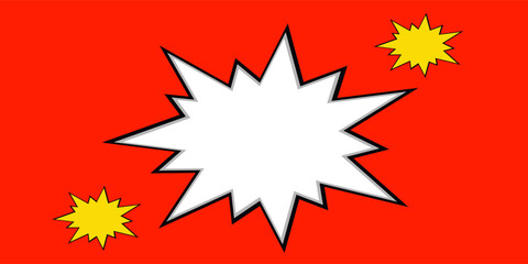 Fototapeta premium An explosive pop art style illustration on a dotted red background, presenting a dynamic yellow center with blue and black accents, concept of energy. 3D Rendering