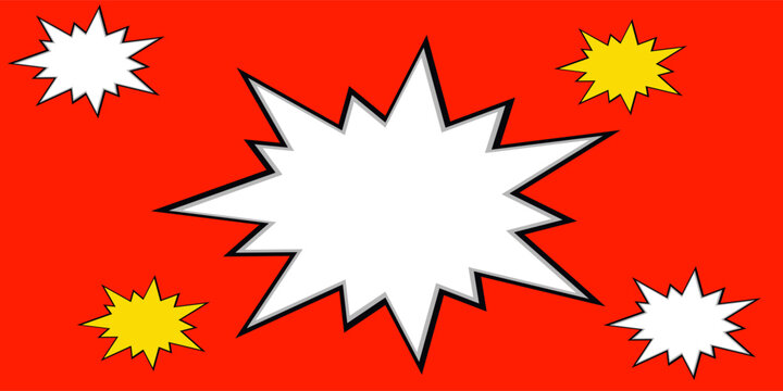 An explosive pop art style illustration on a dotted red background, presenting a dynamic yellow center with blue and black accents, concept of energy. 3D Rendering