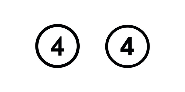 Number four circular line icons collection for list numbering and pagination navigation menu elements isolated on white background for modern web design.