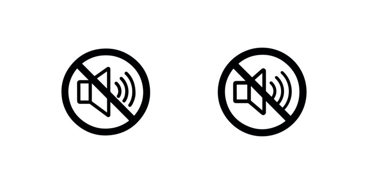 Mute speaker icon set for sound settings with prohibition sign overlay representing volume off mode or silent feature in digital user interface design.