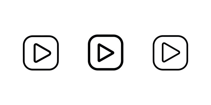 Play button icon set with rounded square borders representing media playback control for digital video or audio content applications in user interface.