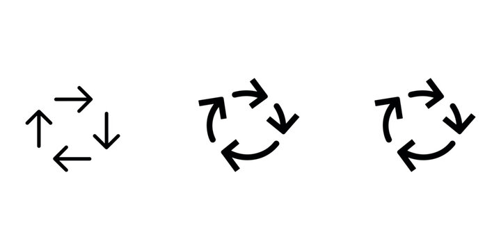 Recycle refresh arrow icon set with rotating circular motion symbols for sustainability environment update and repeat cycle process concept illustration.