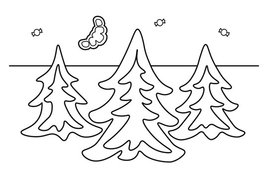 Pine Trees Landscape Line Illustration