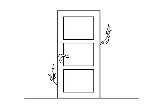Door With Leaves Minimal Line Icon