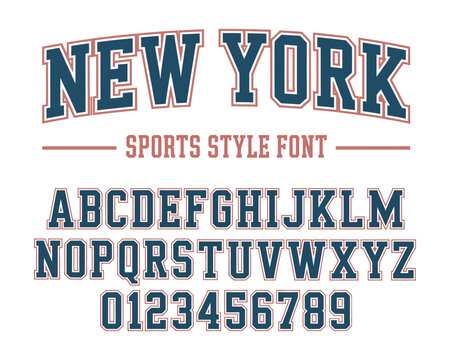 New York Varsity Sports Font, bold collegiate athletic typography, retro team lettering alphabet, uppercase letters and numbers for branding apparel