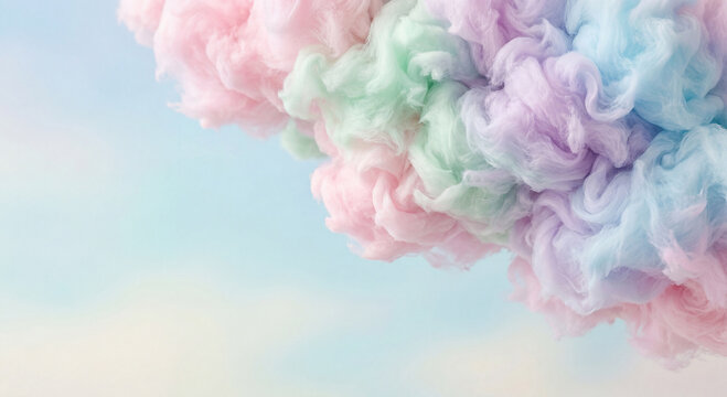 Puffy 3D rainbow candy clouds background ideal for creative kids birthday cards and whimsical web headers