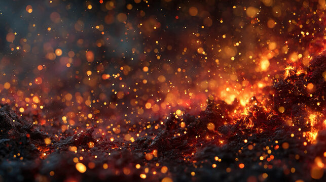 Glowing ember gradient with sparks and fiery lights in dark background