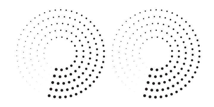 Modern abstract dot point background. The halftone dots are in the form of a circle. Spiral background. Black dots on white background.