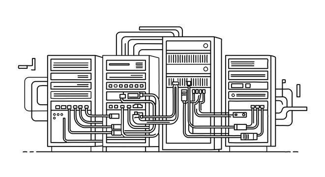 Server rack equipment with network cables and data center infrastructure