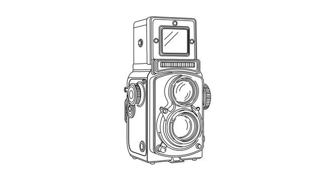 Vintage twinlens reflex camera line art illustration
