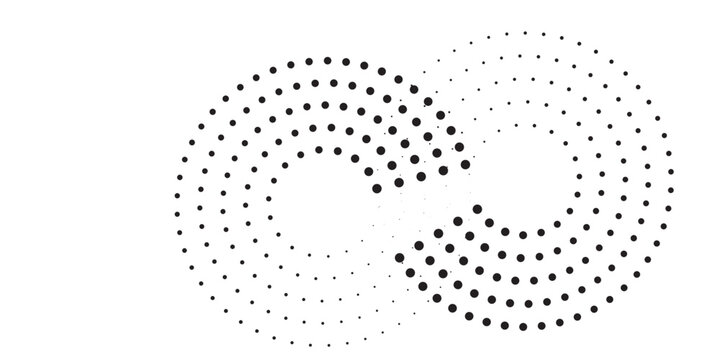 Modern abstract dot point background. The halftone dots are in the form of a circle. Spiral background. Black dots on white background.