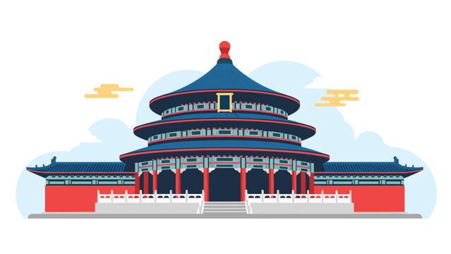 Detailed vector illustration of the iconic Temple of Heaven in Beijing featuring traditional Chinese architecture and colors.