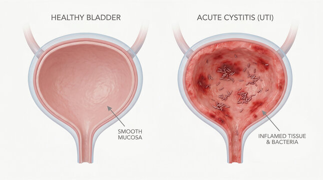 Acute Cystitis UTI Bladder Infection Comparison Healthy vs Inflamed Tissue