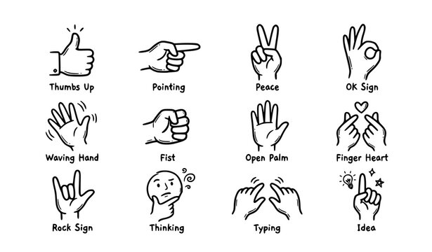 Hand gesticulations doodle hand drawn icon set vector illustration