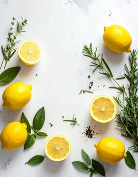 Zitronen und Kr&auml;uter mediterranes Flatlay