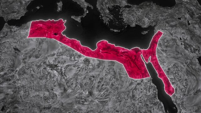 Fatimid Caliphate Map Animation. Documentary, glowing outline, Dark map animation of the Fatimid Empire. 4k.